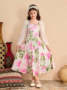 Tween Girls Casual Simple Fashion Daily Wear Dress - Multicolor - View 7