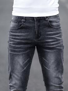 Manfinity Homme Men's Casual Denim Skinny Jeans, Simple Fashion Daily Wear - Light Grey - View 7