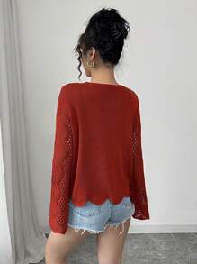 Elenzga Knit Hollow-Out Elegant Simple Long Sleeve Cover Up For Women, Spring/Summer Knit Pullover Fall Winter Sweater - Redwood - View 2