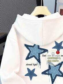 SHEIN Leap Crew Áo nỉ dày rộng rãi thiết kế đơn giản cho bé gái tuổi teen dài tay có mũ trùm đầu - trắng - Xem 3