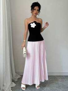 Chiquease Women's Sleeveless Contrast Color Maxi Bodycon Dress  Unique Dress - Pink - View 6