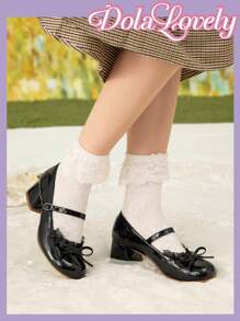 Dola Lovely Bombas con tacón ancho, punta redonda, escote bajo, lazo en la correa posterior. Zapatos de tacón alto de moda para dama, adecuados para la primavera, descanso de primavera y Pascua