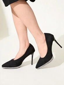 CUCCOO CHICEST Chaussures à talons hauts noires sexy et imperméables pour femmes. Plateforme avec strass et brillante, idéales pour les robes de mariée et de soirée, les fêtes et le travail formel. Escarpins à bout pointu pour la Saint-Valentin