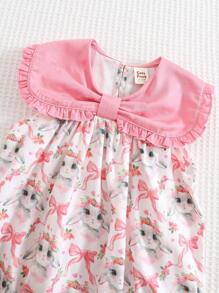 Cozy Pixies Baby Girl Cartoon Rabbit Pattern Contrast Color Round Neck Sleeveless Romper