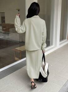 DAZY 2 件套女士纯色宽松衬衫和 A 字裙套装，荷叶边，秋季女装