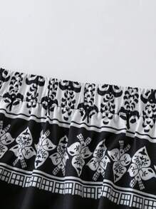 Breezaya 女士花卉印花休闲 A 字裙，日常穿着的简约时尚 - 黑色 - 查看 4