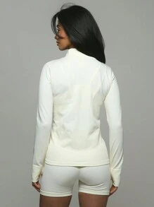 Musera Sport Zip Through Long Sleeve Fitted Top, Padel, Tennis, Pickleball Gym Fitness - Apricot - View 3