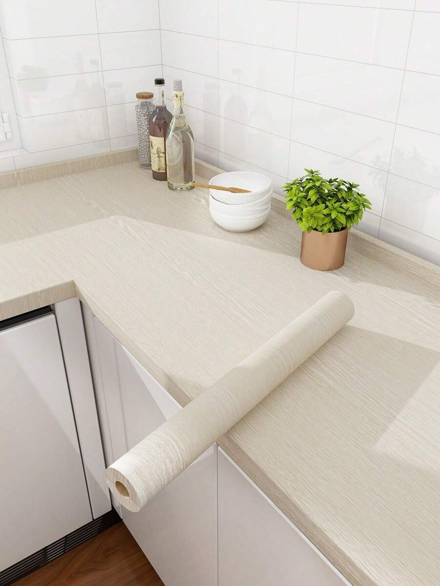 1 卷 40 厘米宽 PVC 防水木纹可移除翻新贴纸，适用于炉灶、橱柜、墙壁等。 - 米色 - 查看 1