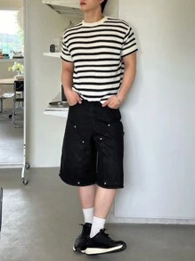 DAZY Men's Plain Black Denim Shorts, Summer - Black - View 6