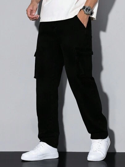 Manfinity Homme Men's Casual Versatile Solid Color Cargo Jeans