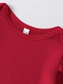 2pcs Baby Girl Fashion Simple "My First Valentine's Day" Letter Print Ruffle Bodysuit & Heart Print Flare Pants Set, Outfit Suitable For Valentine's Day, Spring/Autumn Clothes, For Gifts - Multicolor - View 5