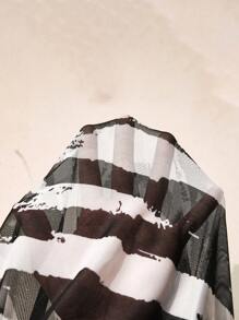 Swim Lushoire Summer Plus Size Women's Striped Print Vacation Tube Top Mesh Maxi Dress Cover Up - Black and White - View 6