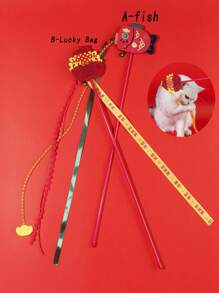 PETSIN 1pc Chinese New Year Cat Lover And Cat Mom Love Teaser Wand, Tassel Amusing Cat Lover And Cat Mom Love Toy, Companion For Cat Lover And Cat Mom Loves To Play - Red - View 1