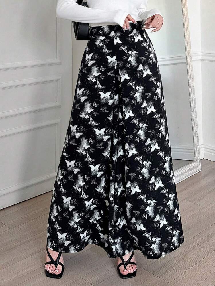 Women's Fashionable Butterfly Print Wide Leg Pants
