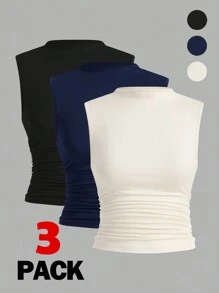 Auralis 3pcs/Set Plus Size Women Slim Fit Sleeveless Basic Camisole Spring To Summer - Navy Blue - View 1