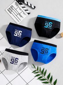 4pcs/Set Minimalist Number Print Soft Cotton Underwear For Teenage Boys,Summer,Travel