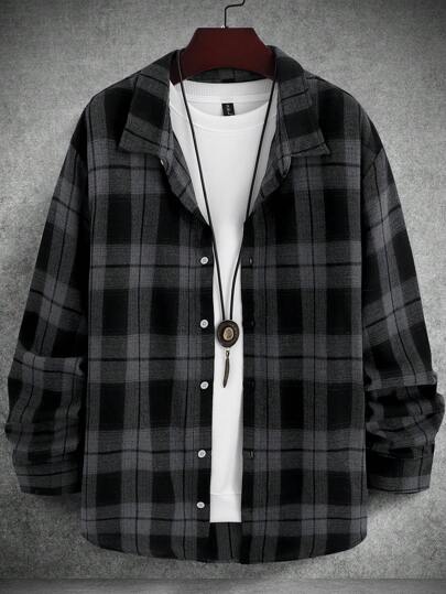 Manfinity Homme Herren Große Größen einfaches modisches Lässig Alltagshemd, Herbst