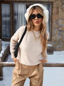 Aveloria Jersey de cuello alto suelto tejido grueso y versátil para mujer