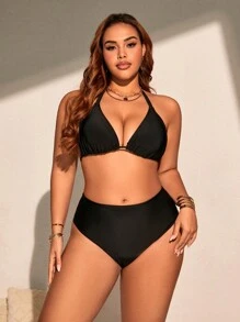 3 件套大码女式纹理罩衫和比基尼套装，休闲度假，适合夏季海滩