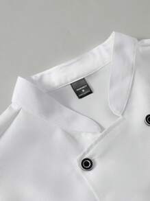 Manfinity Homme Men's Minimalist Solid Color Double-Breasted Short Sleeve Chef Shirt - White - View 3