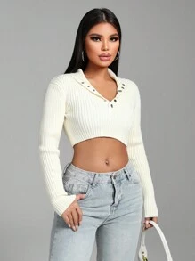 Zolique Women's Sweaters, Women's Tops, Knitted Long Sleeves, White Hooded Cropped Style, Big Hat Sweater, Sexy, Slim Fit, Friend Gathering, Casual And Comfortable, Basic Travel Party, Autumn And Winter, Winter And Spring, All Season Women's Fall Sweater - White - View 5