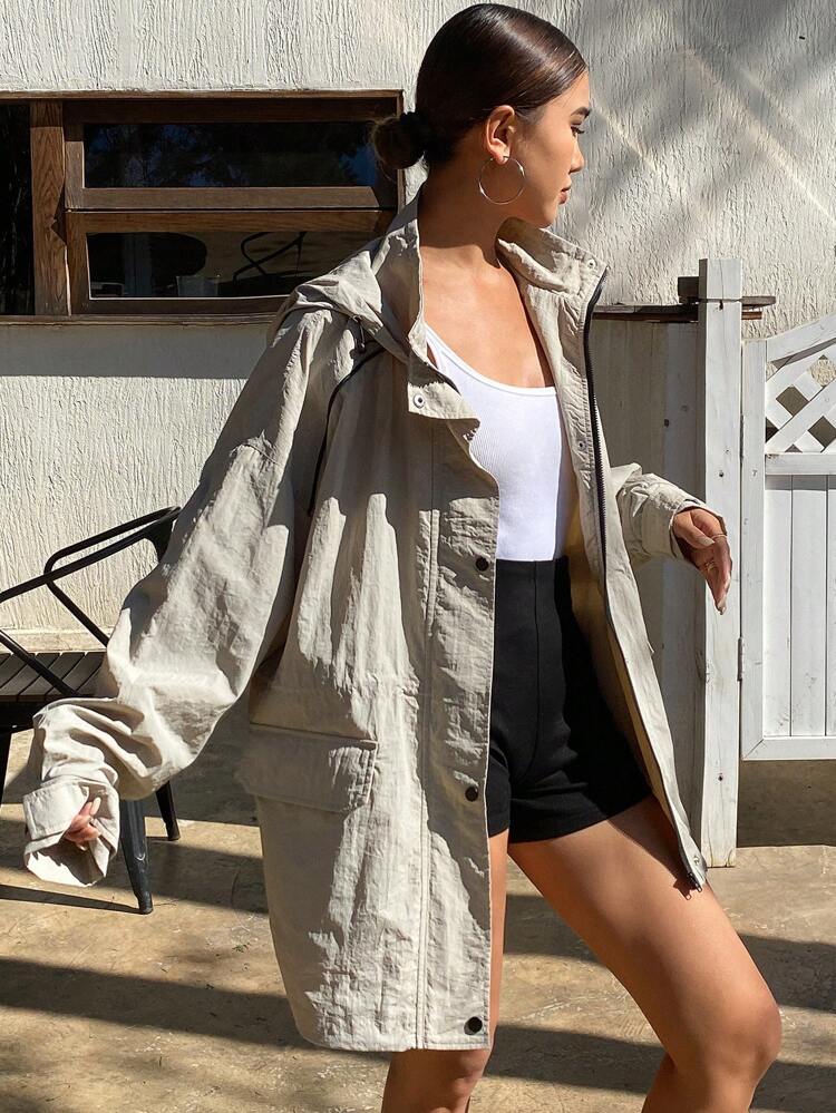 Women's Casual Cinched Waist Loose Hooded Jacket