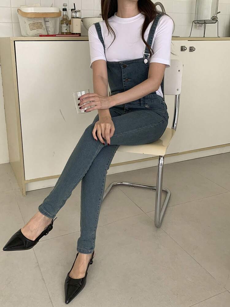 Women's Elastic Skinny Overalls Denim Jeans, All Seasons