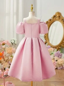 Tween Girl Sleeveless 3D Flower Princess Dress, Elegant For Party And Event - Mauve Purple - View 2