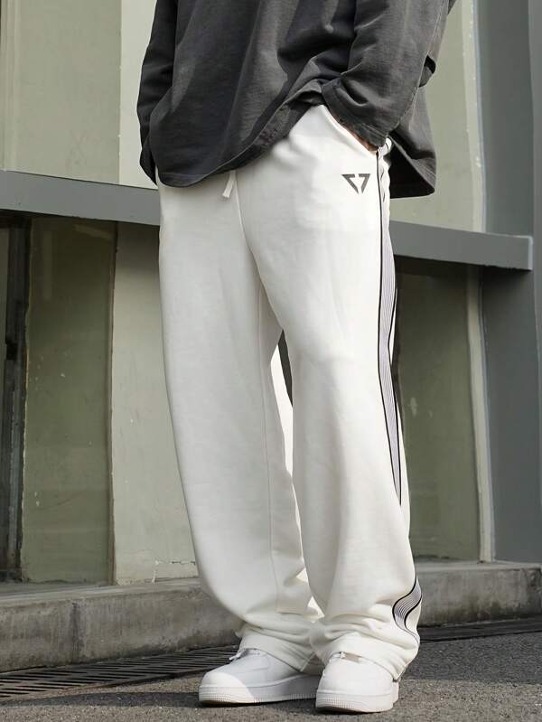 DAZY Pantalones de chándal blancos con cordón y estampado de letras para hombre, primavera/verano