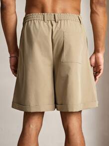 HIMLAND Męskie, tkane, modne, luźne, jednokolorowe, proste szorty, powrót do szkoły, stare pieniądze