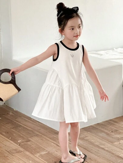 Dazy Kids 年轻女孩字母印花下摆圆领无袖休闲连衣裙，返校服