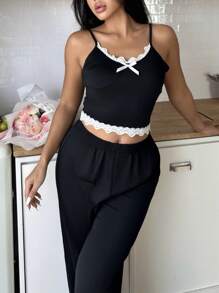 Y2K stil kvinnor spets trim kamisole och shorts Pyjamas Set