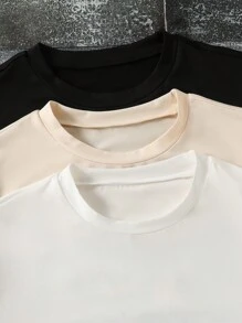 SHEIN 3 件套青少年男孩休闲街头风格圆领套头针织 T 恤，适合酷男孩，多色 - 彩色 - 查看 5