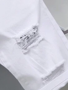Manfinity LEGND Men's Plain Ripped Casual Denim Shorts, Simple And Fashionable For Daily Wear