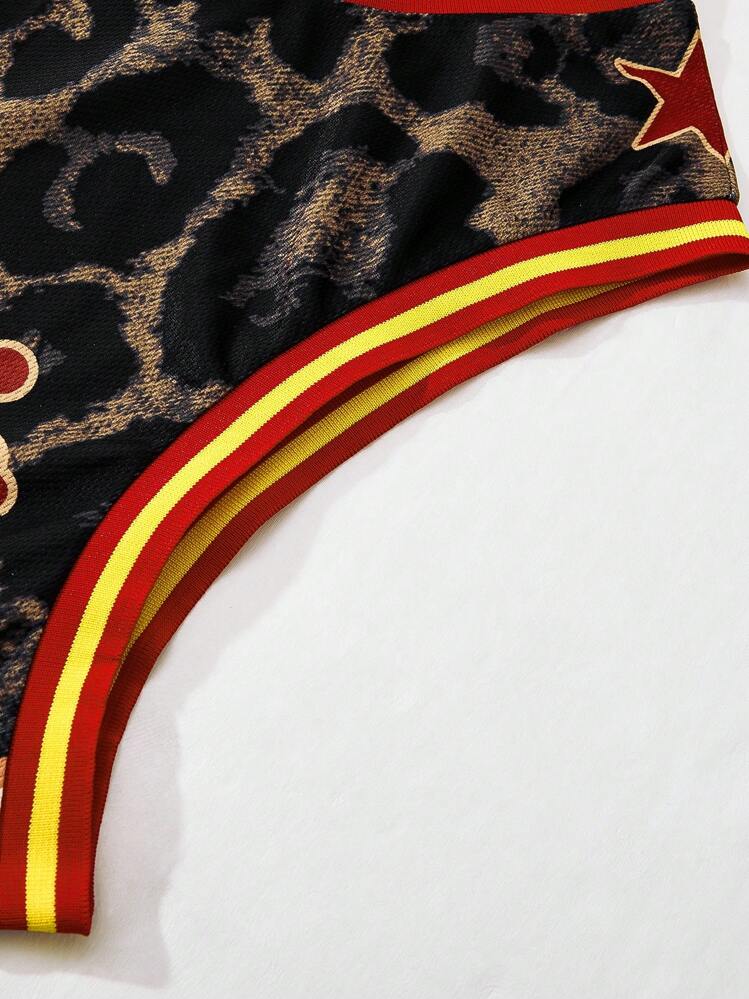 ROMWE MEN Prep 男士篮球休闲圆领上衣，篮球球衣款式，数码豹纹印花背心 - 彩色 - 查看 3