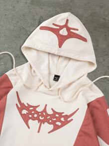 Men's Hooded Sweatshirt, Casual Patchwork Letter Graphic Drawstring Hoodie - Multicolor - View 6