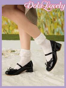 Dola Lovely Bombas con tacón ancho, punta redonda, escote bajo, lazo en la correa posterior. Zapatos de tacón alto de moda para dama, adecuados para la primavera, descanso de primavera y Pascua