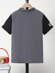 SHEIN Chemise pour jeune garçon style casual, patchwork blocs de couleurs style moto, imprimé lettres, et mode - Multicolore - Voir 3