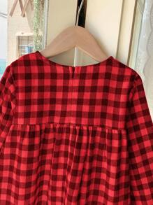 Blossori 年轻女孩优雅格子拼布梭织修身长袖连衣裙