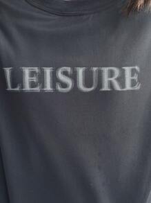 FRIFUL Women Oversized Grey Letter Print T-Shirt With Mesh Patchwork, Spring,Fall Clothes Long Sleeve Women Tops - Grey - View 7