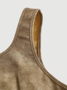 SHEIN MOD Plus Size Olive Green Grommets Lace-Up Retro Tank Top - Khaki - View 4