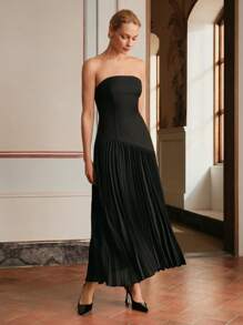 Anewsta Elaire Women Elegant Camisole Ruffle Patchwork Dress, Old Money, Modest Clothing - Black - View 7