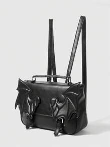 ROMWE Gothic Style Bat Wings Design Shoulder Backpack, School Backpack, Halloween - Black - View 1