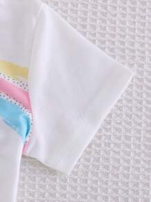 2 Stücke Set für Babys, Mädchen, lila, mit Wolken- und Regenbogen-Print, kurzärmliges Oberteil und Shorts, lässige, lockere Passform, Frühlings- und Sommerkleidung, Urlaubsset, lila Sets für den Sommer, Babys