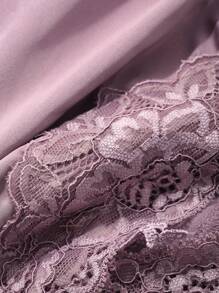 DAZY 女士蕾丝拼接V领露背七分袖睡裙，睡衣，秋冬款