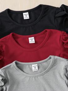 SHEIN 6pcs/Set Young Girl Ruffle Hem T-Shirt And Leggings Two-Piece Sets, Suitable For Casual Daily Wear