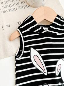 SHEIN 女童可爱夏季针织条纹卡通图案连衣裙 - 彩色 - 查看 5