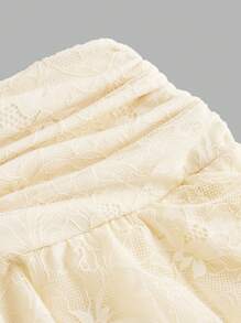 Sweetina Super Low Waist Lace & Mesh Double-Layer Ruffle Tie Up Mini Skirt - Apricot - View 3