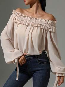 INAWLY Elegant Solid Color Off-Shoulder Lantern Sleeve Top Fall Cloth For Women