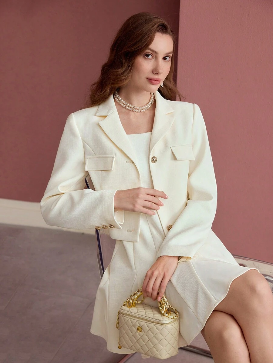 MOTF PREMIUM 结构化纽扣西装外套 - 杏色 - 查看 1